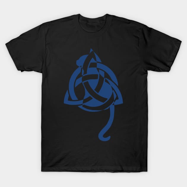 Blue Celtic Triquetra Cat T-Shirt by DepicSpirit